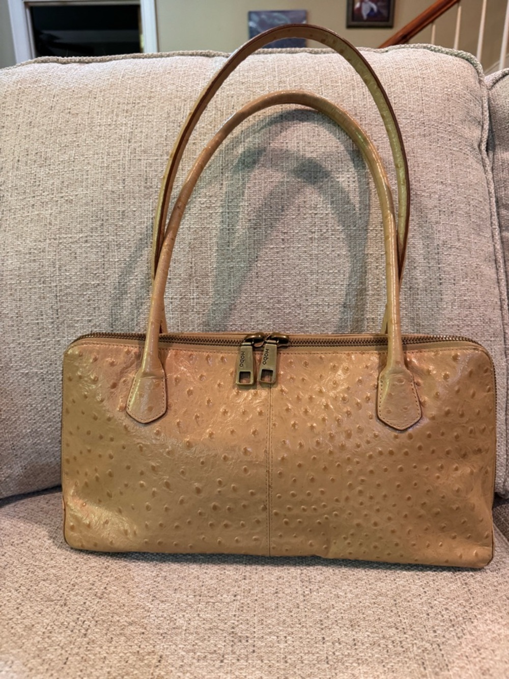 HOBO Tan Ostrich-Texture Satchel
